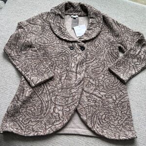 J. Jill Pure Jill Brown Tan Patterned Paisley Sweater cardigan NWT Medium